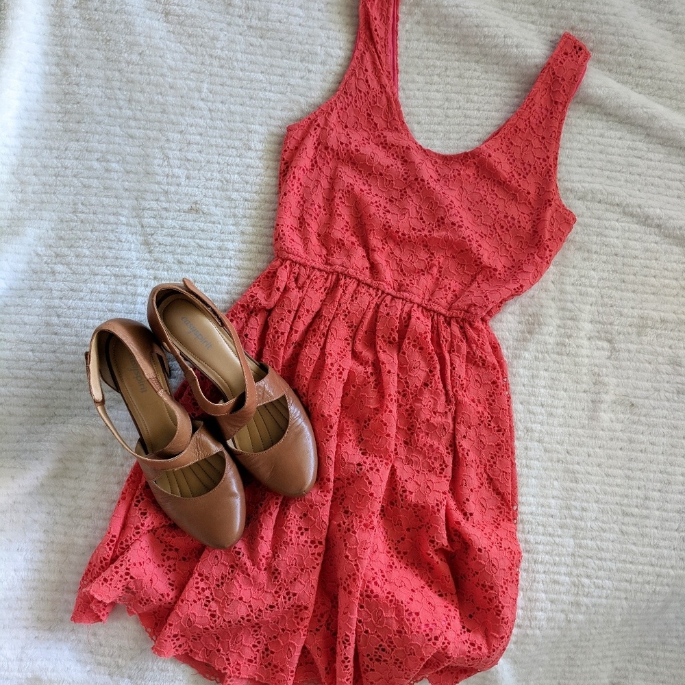Coral Lace Mini Dress